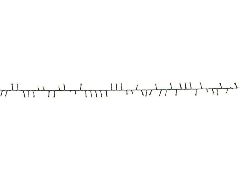 LED-Lichterkette mit warmen Lichtern auf weißem Hintergrund.