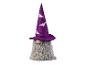 Halloween-Zwerg mit lila Hexenhut und weißen Fledermäusen.