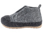 Graue Wollpantoffeln mit Gummisohle.