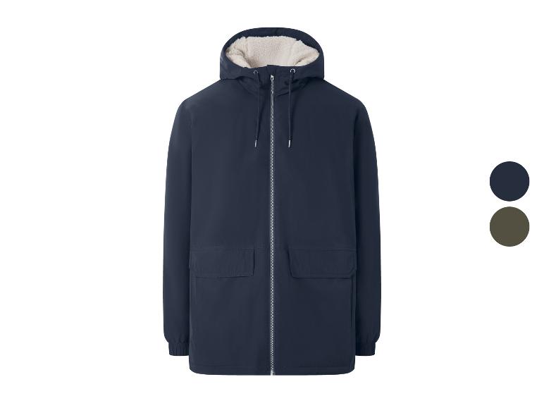 ESMARA MEN Herren Parka in Marineblau mit Teddyfutter und zwei Farbmustern.