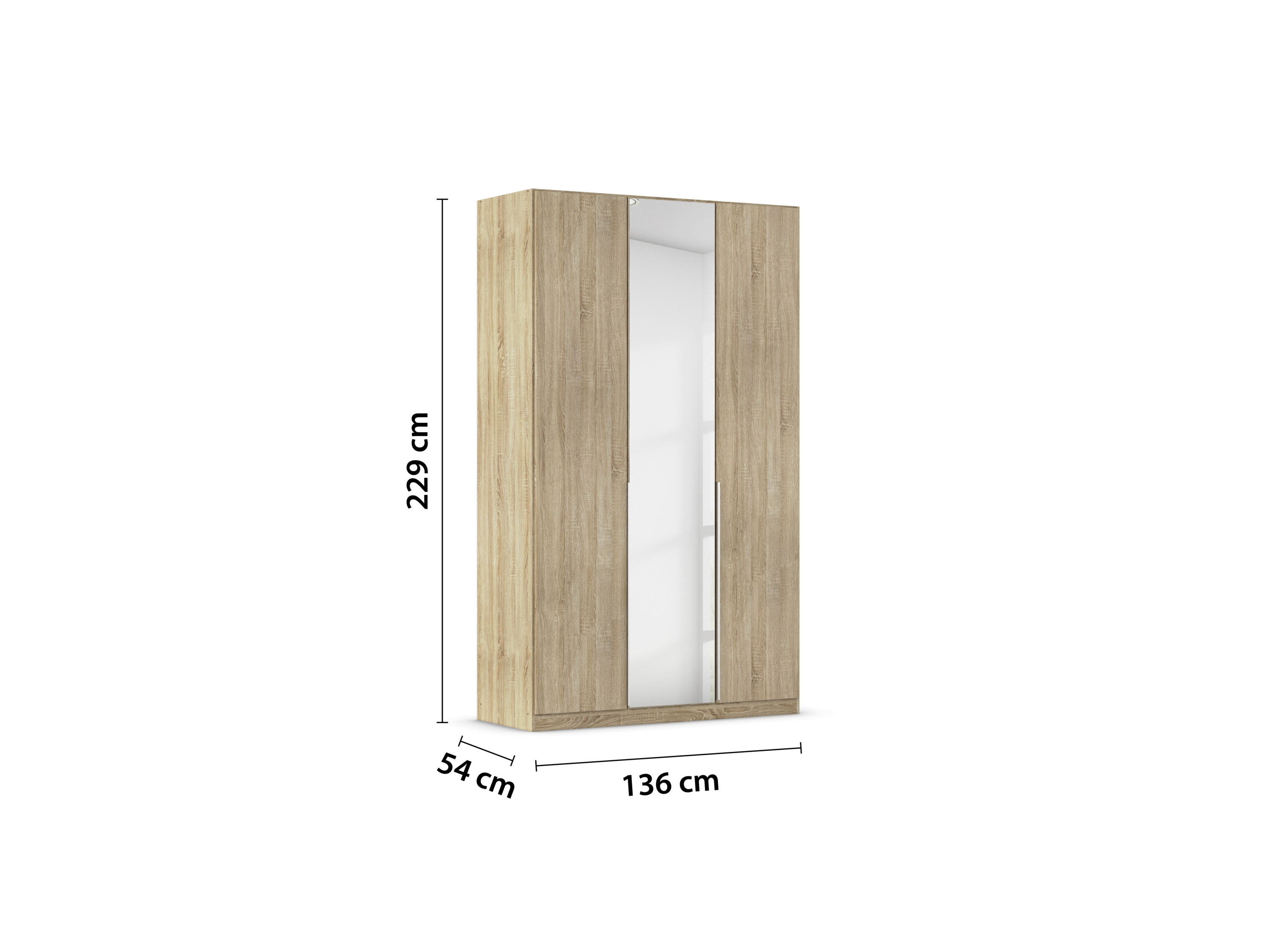 RAUCH ORANGE Drehtürenschrank Alabama mit Spiegel (Premium-Zubehör, Eiche Sonoma, Griffe Alufarben, 136 x 229 cm) – Bild 4 von 4