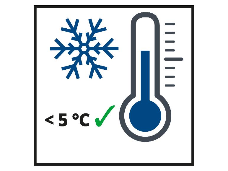 Kühllagersymbol unter 5°C mit Schneeflocke und Thermometer.