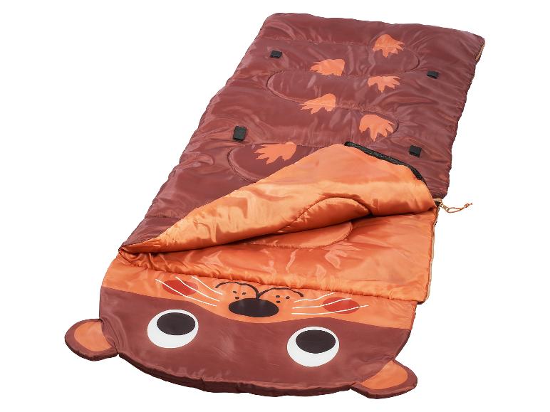 Kinderschlafsack mit Tiermotiv, in Braun- und Orangetönen.