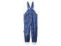 Blaue Spiderman-Regenhose für Kinder mit Hosenträgern und verstellbaren Fußschlaufen.