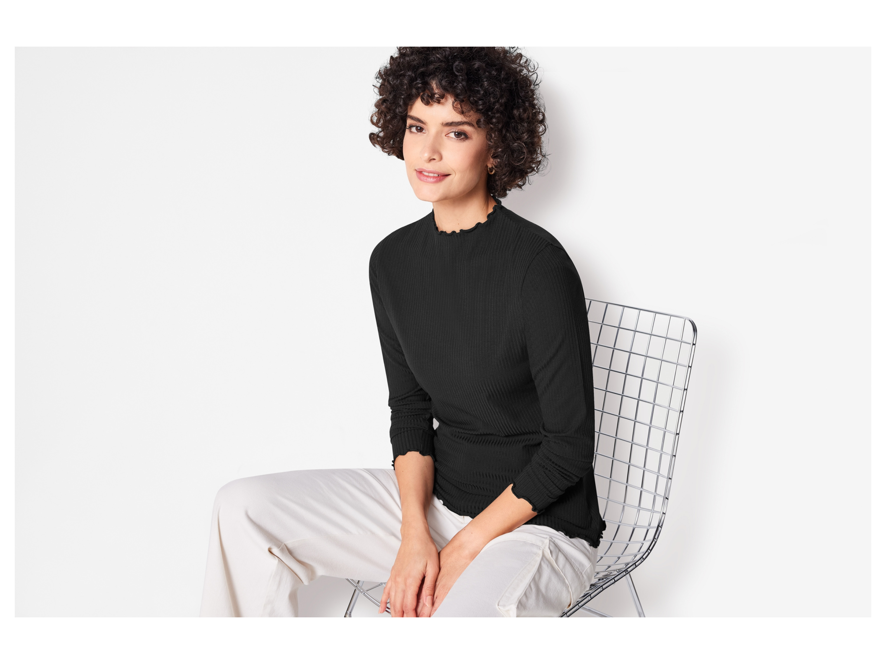 Thumbnail - esmara® Damen Langarmshirt Rippe 2er (Schwarz/blau, L(44/46))