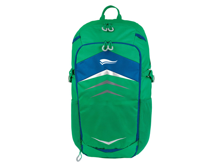 Ein grüner Rucksack mit blauen Details.