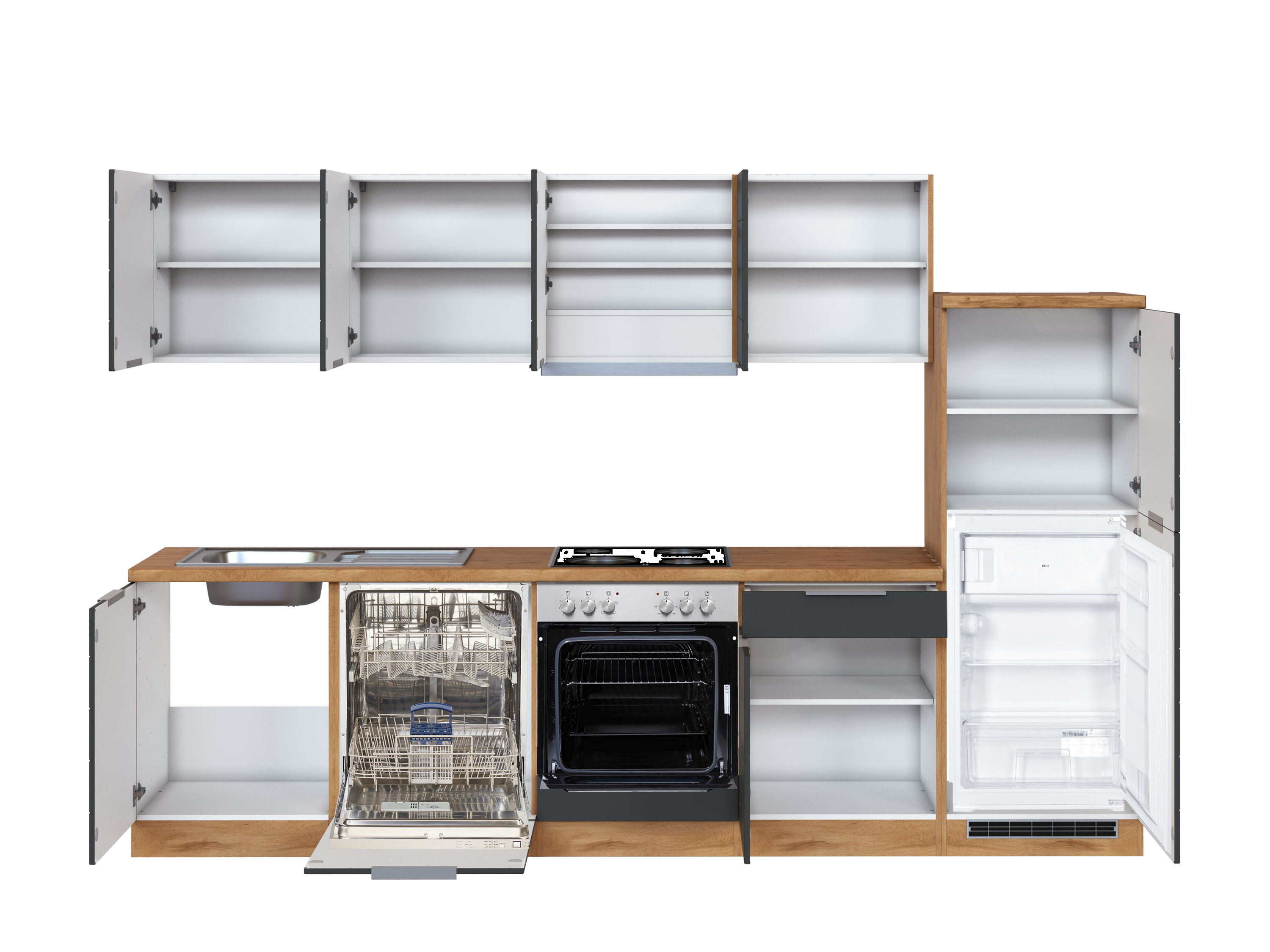 Thumbnail - HELD Küchenzeile »Bonn«, mit Elektrogeräten (300 cm, wotaneiche/ matt grau)