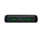 Schwarze Powerbank mit zwei USB-A und einem USB-C Anschluss