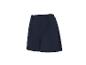 Dunkelblaue Damenshorts mit hoher Taille und Falten.