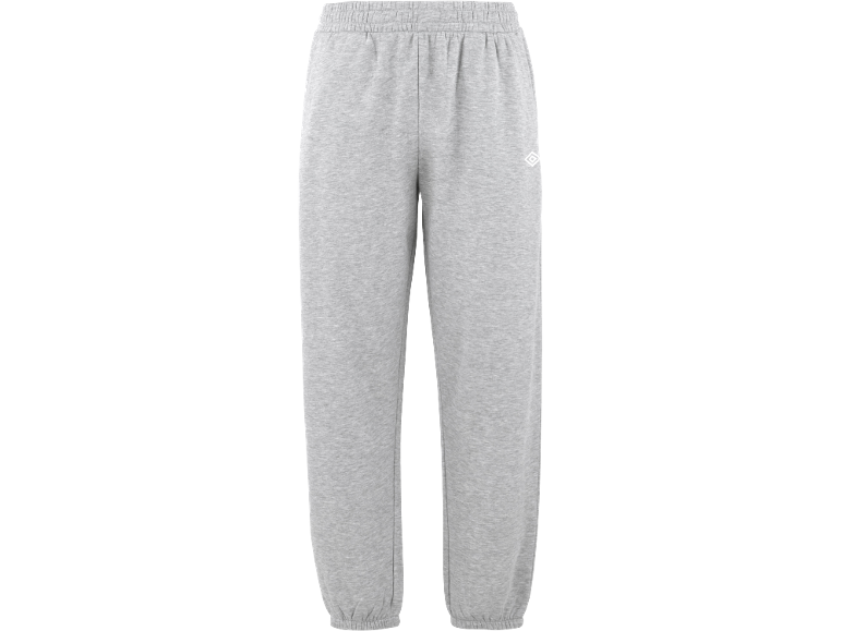 Hellgraue Fleece-Jogginghose mit elastischem Bund und Bündchen.