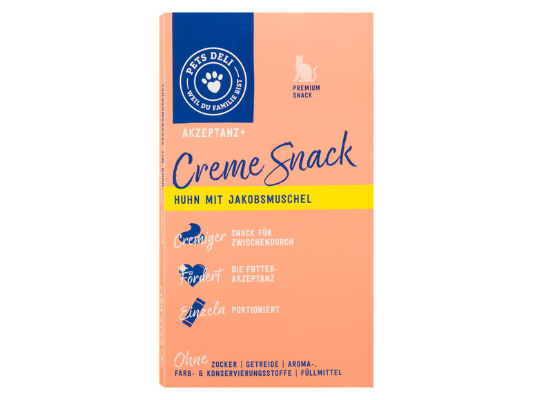Gehe zu Vollbildansicht: PetsDeli Premium Creme Snack Huhn mit Jakobsmuschel für Katzen, 4 x 90 g - Bild 2