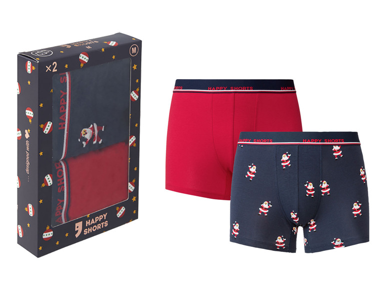 Gehe zu Vollbildansicht: Happy Shorts Herren Boxershorts, 2 Stück, mit Weihnachtsmotiv & Geschenkverpackung - Bild 2