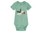 Ein mintgrüner Baby-Body mit einem Vogel mit Erdbeere.