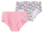 Zwei Hello Kitty Unterhosen, eine rosa mit Print und eine mit Hello Kitty in einem Herz.