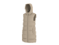 Lange beige Damen-Steppweste mit Kapuze