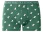 Grüne Boxershorts mit Reitermuster und Text auf dem Bund.