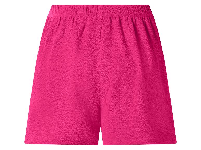 Fuchsiafarbene Damenshorts mit elastischem Bund und gekräuselter Textur.