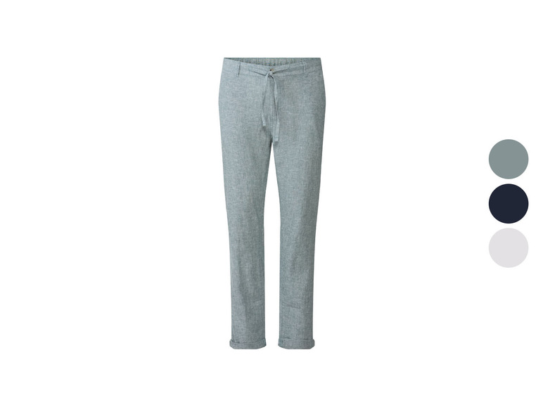 Hellblaue Herrenhose aus Leinen.