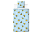 Kinderbettwäsche mit Minecraft-Bienen-Motiv auf blauem Hintergrund