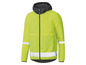 Gelbe Jacke mit reflektierenden Streifen, perfekt zum Radfahren.