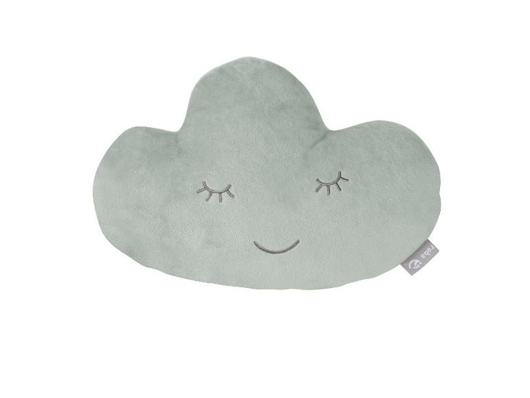 Weiches wolkenförmiges Kissen, mintgrün, mit einem gestickten Gesicht.