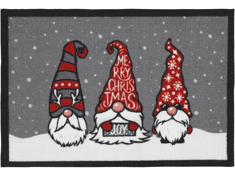 Weihnachts-Gnom-Matte mit 'Merry Christmas' Text und Schneeflocken