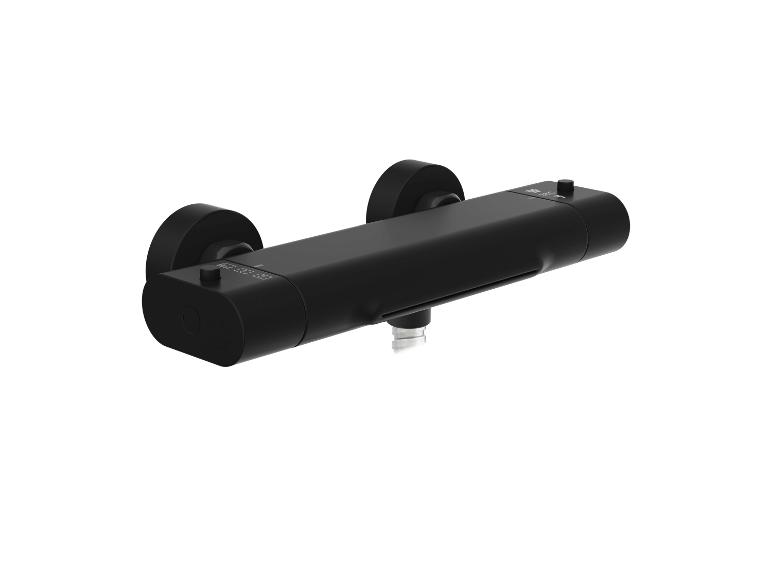 Schwarze Thermostat-Duscharmatur mit Temperatur- und Durchflussregelung