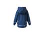 Dunkelblaue Kinderregenjacke mit Kapuze und reflektierenden Streifen, Rückansicht