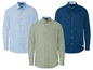 Drei langärmelige Hemden von Livery in Hellblau, Grün und Dunkelblau.