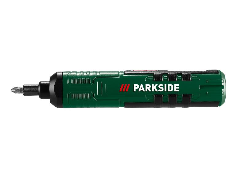 PARKSIDE Elektroschrauber in Grün und Schwarz mit einem Bit.