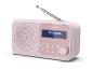 Rosa tragbares Radio mit Bluetooth-Display und ausziehbarer Antenne.