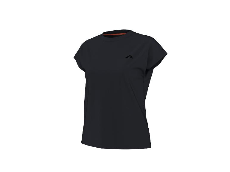 Schwarzes kurzärmeliges Sport-T-Shirt mit kleinem Logo auf der Brust.