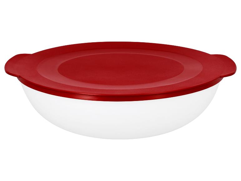 Weiße Schüssel mit rotem Deckel
