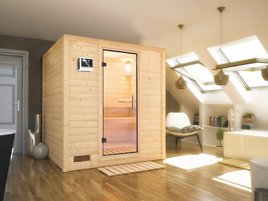 Karibu - Indoor-Sauna »Salom«, Fronteinstieg, 9 kW Ofen 
