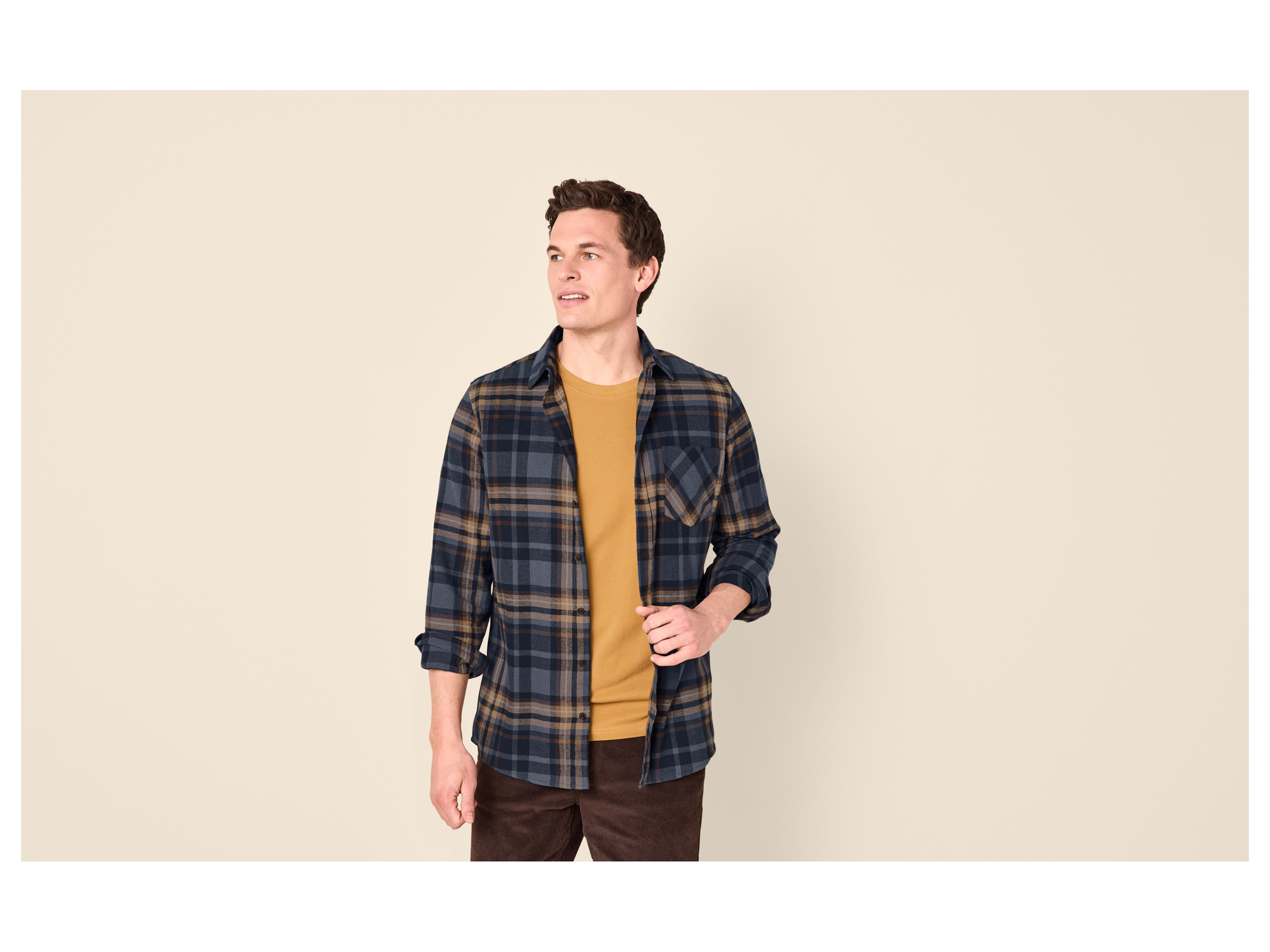 ESMARA MEN Herren Flanell-Freizeithemd (Karo/navy/beige, S (37/38)) – Bild 2 von 4