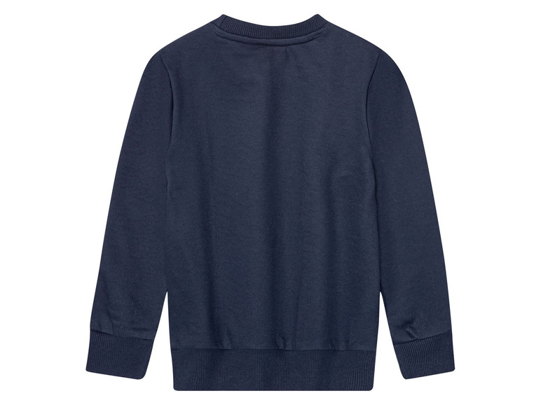 Ein dunkelblauer Pullover mit langen Ärmeln.
