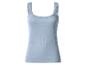 Hellblaues geripptes Trägertop mit Spitzenbesatz.