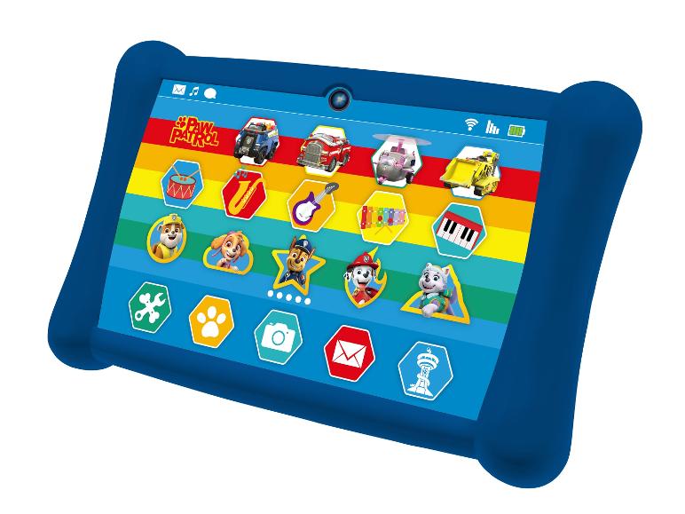 Tablet mit Paw Patrol-Motiv mit verschiedenen Spielen und Apps.