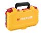 Gelber Parkside Werkzeugkoffer mit roten Verschlüssen und schwarzem Griff.