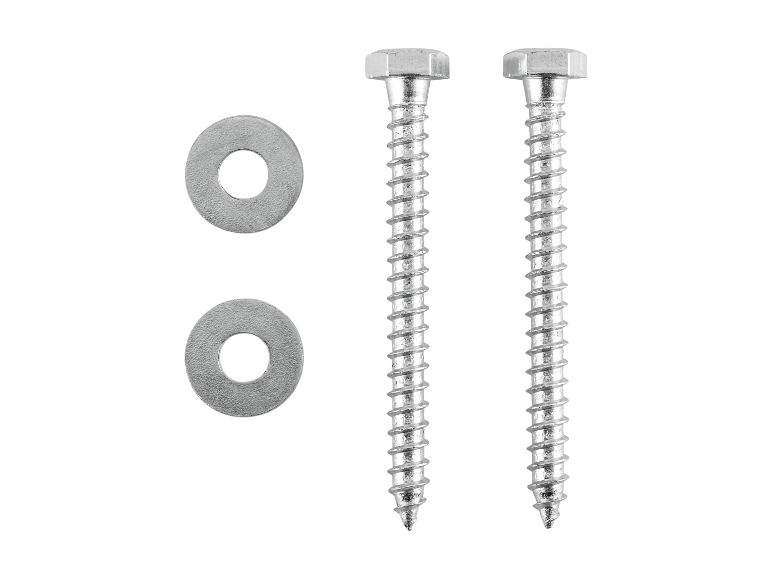 Zwei Metallschrauben mit Unterlegscheiben.