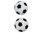 Zwei schwarz-weiße Plüschfußbälle.