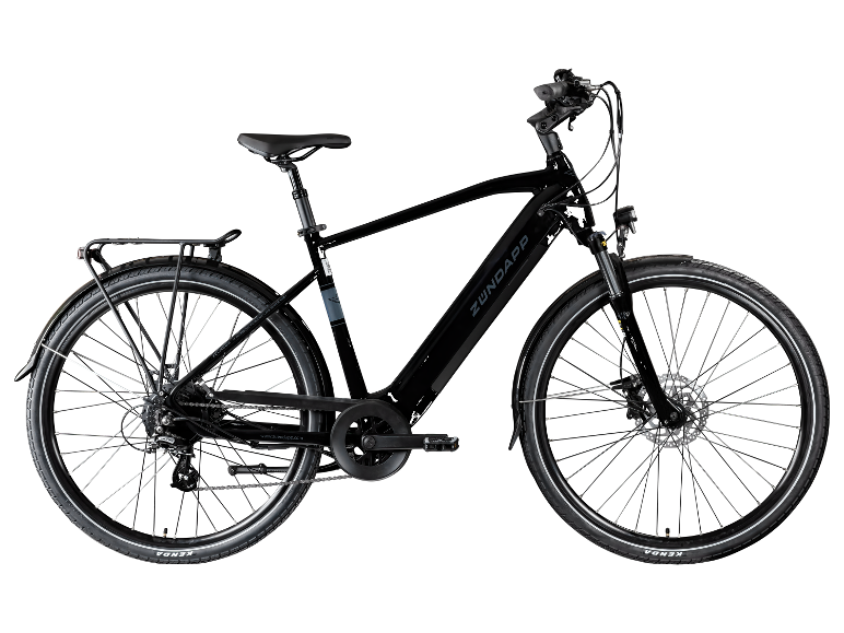 Schwarzes Zündapp E-Bike, Seitenansicht.