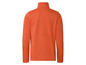 Ein orangefarbener Fleece-Pullover mit Stehkragen.
