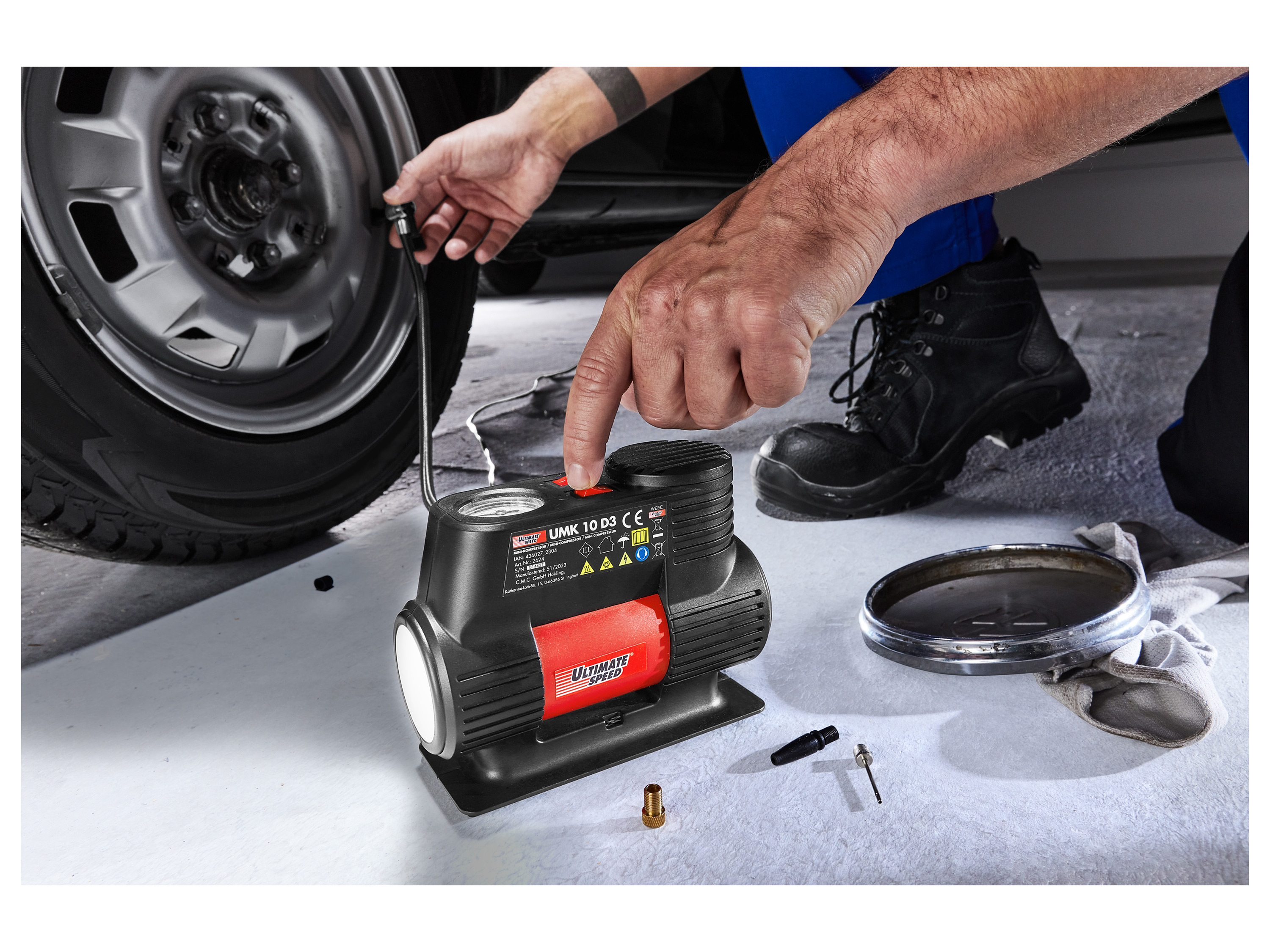 Thumbnail - ULTIMATE SPEED® Mini-Kompressor »UMK 10 D3«, 12-V-Anschluss
