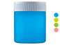 Ein blauer Farbtöpfchen mit weißem Deckel.