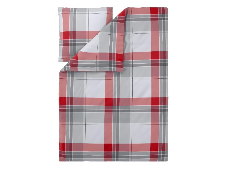 Bettwäsche-Set mit rot-grau-weißem Karomuster.