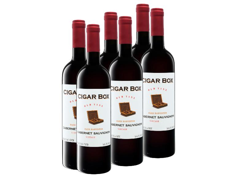 Sechs Flaschen Cigar Box Cabernet Sauvignon trockener Rotwein aus Chile.