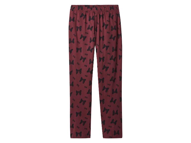 Bordeauxfarbene Pyjamahose mit schwarzen Minnie-Maus-Schleifen und „MM“-Aufdruck.