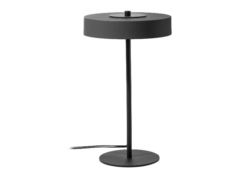 Schwarze Tischlampe mit rundem Fuß und Schirm