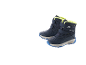 Blaue Winterstiefel für Kinder mit neongelbem Futter und rutschfesten Sohlen.